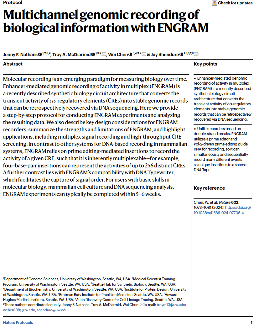 Multichannel genomic recording of biological information with ENGRAM