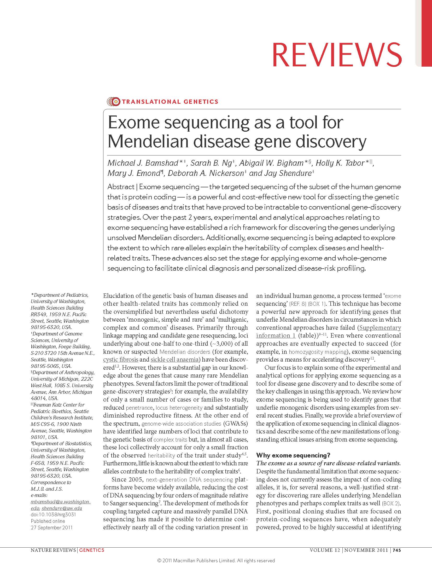 Exome sequencing as a tool for Mendelian disease gene discovery