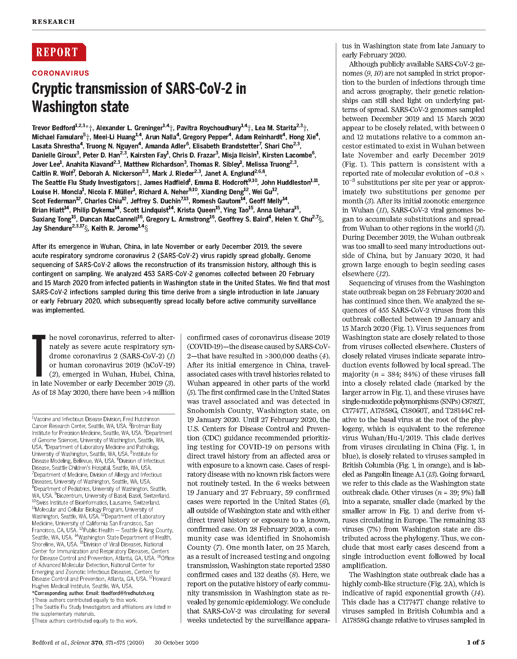 Bedford, Greninger,Roychoudhury, Starita, Famulare et al