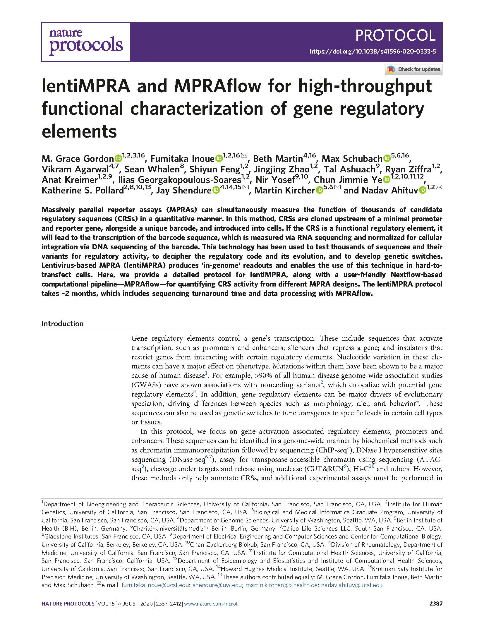lentiMPRA and MPRAflow for high-throughput functional characterization of gene regulatory elements