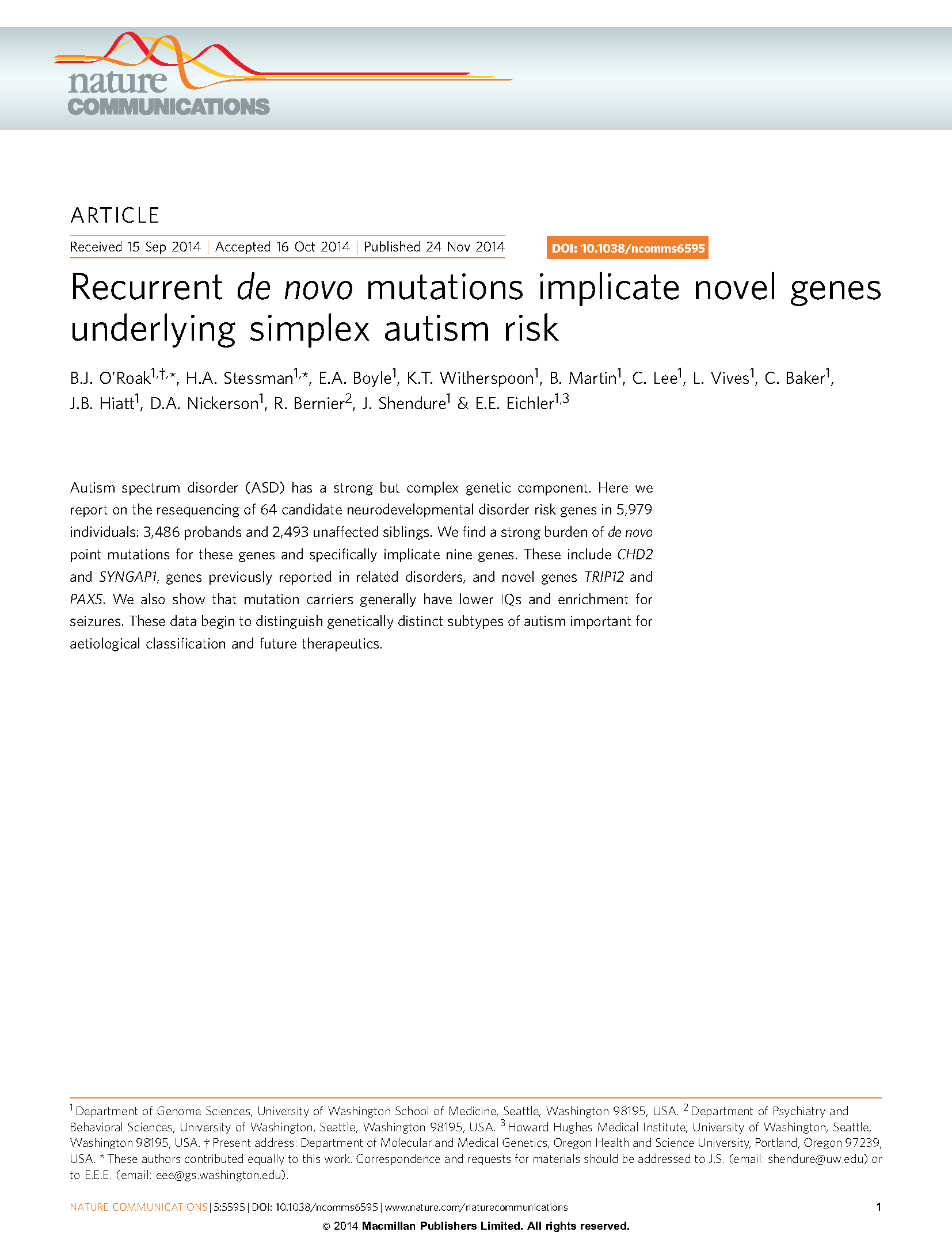 O'Roak, Stessman et al