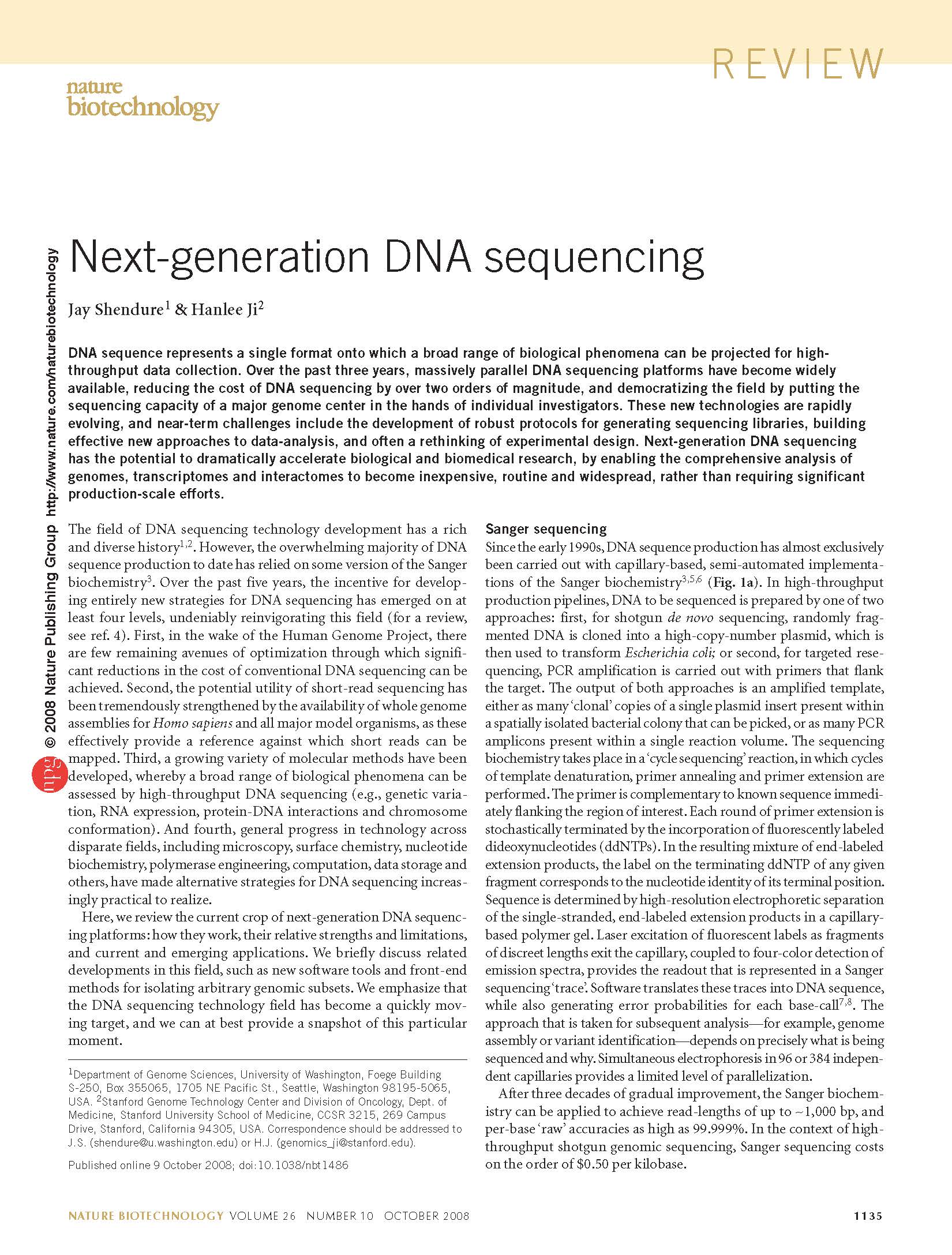 Next generation DNA sequencing