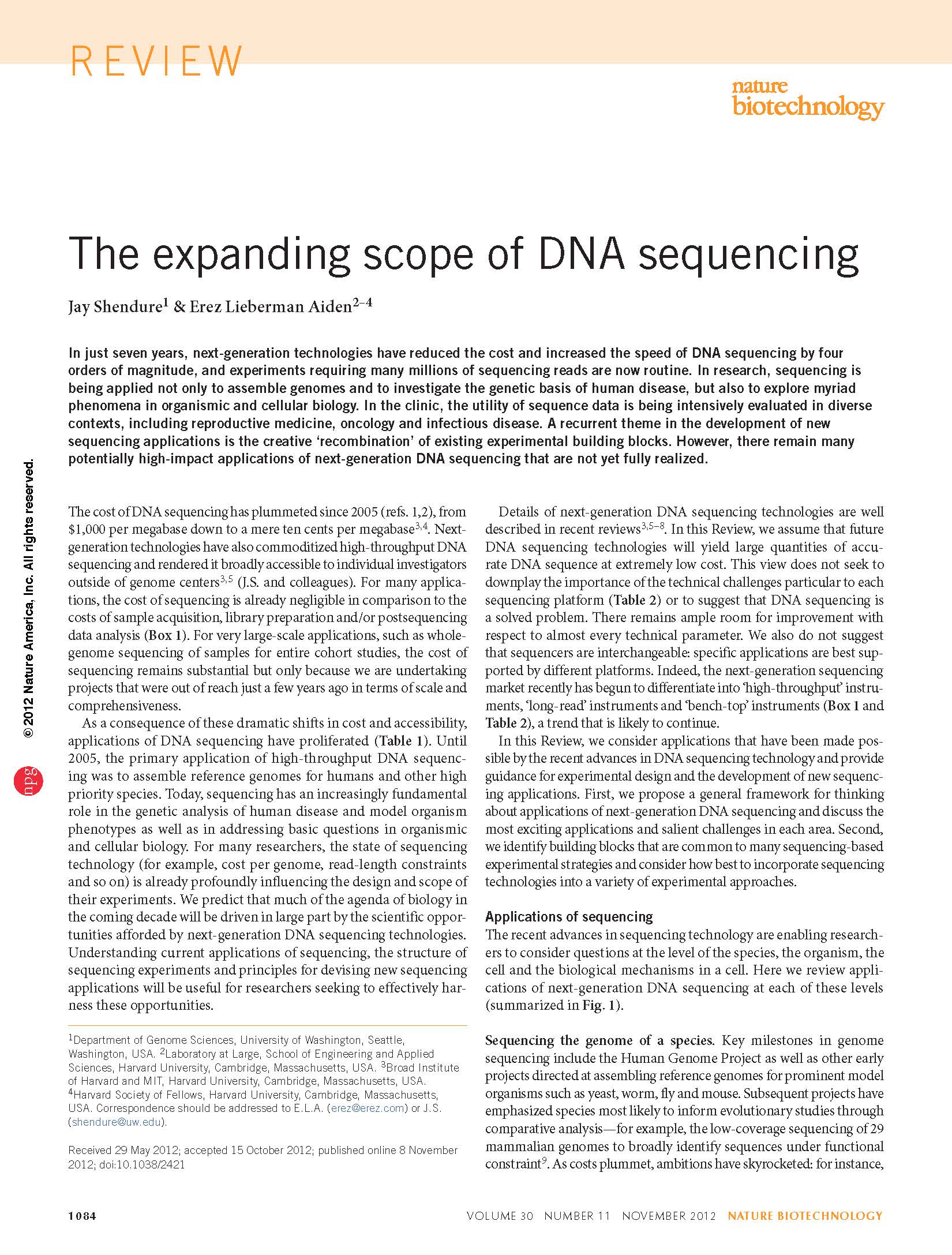 The expanding scope of DNA sequencing
