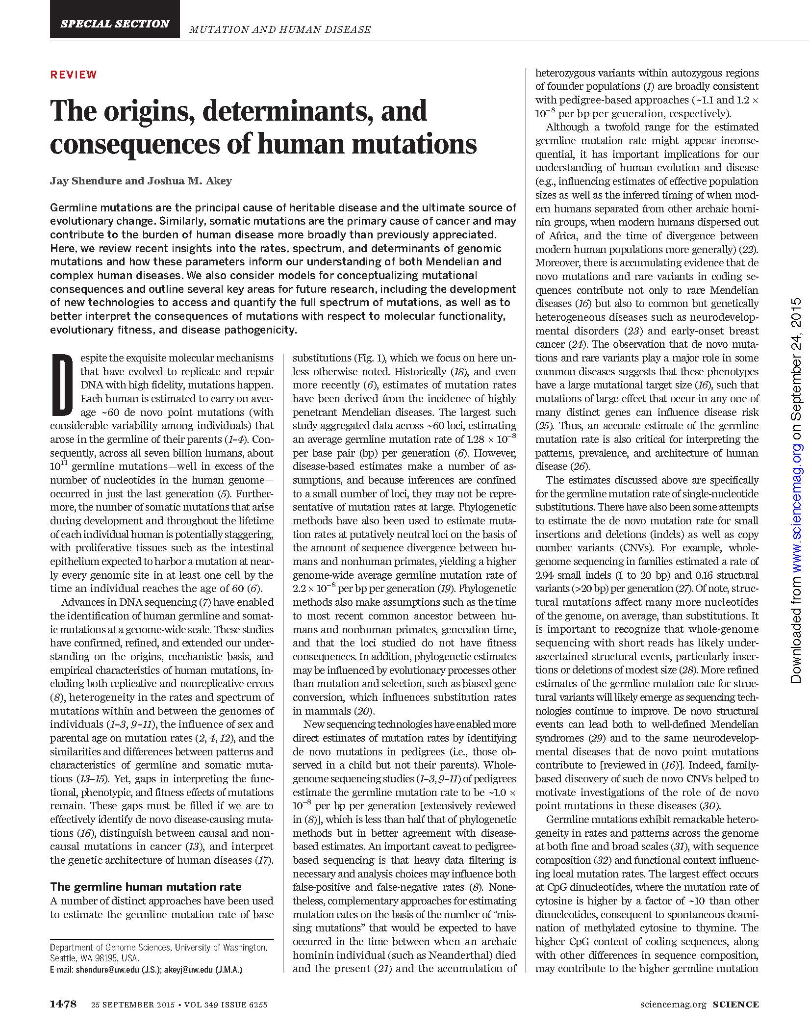 The origins, determinants, and consequences of human mutations