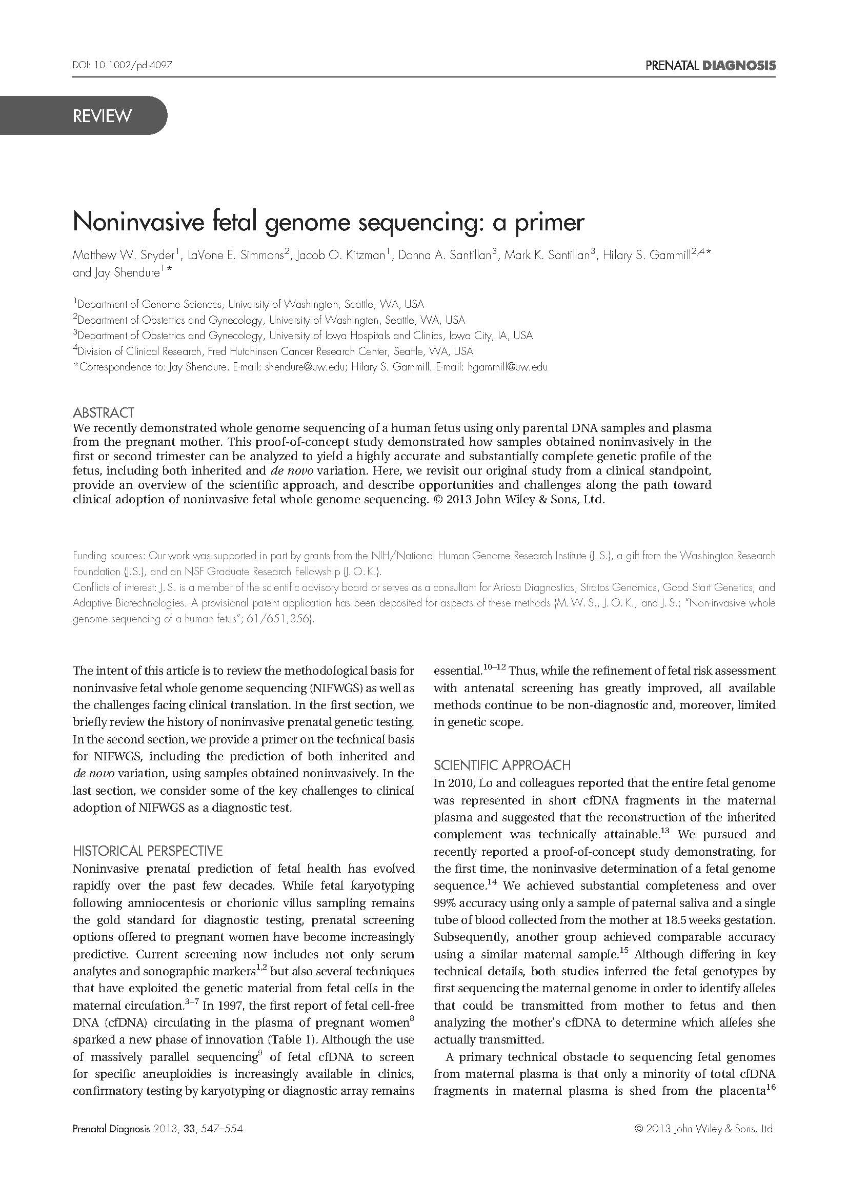 Noninvasive fetal genome sequencing: a primer